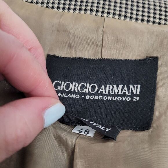 VINTAGE 90s Giorgio Armani blazer checkered plaid boxy oversized unisex 48/XL‎ - Picture 6 of 11
